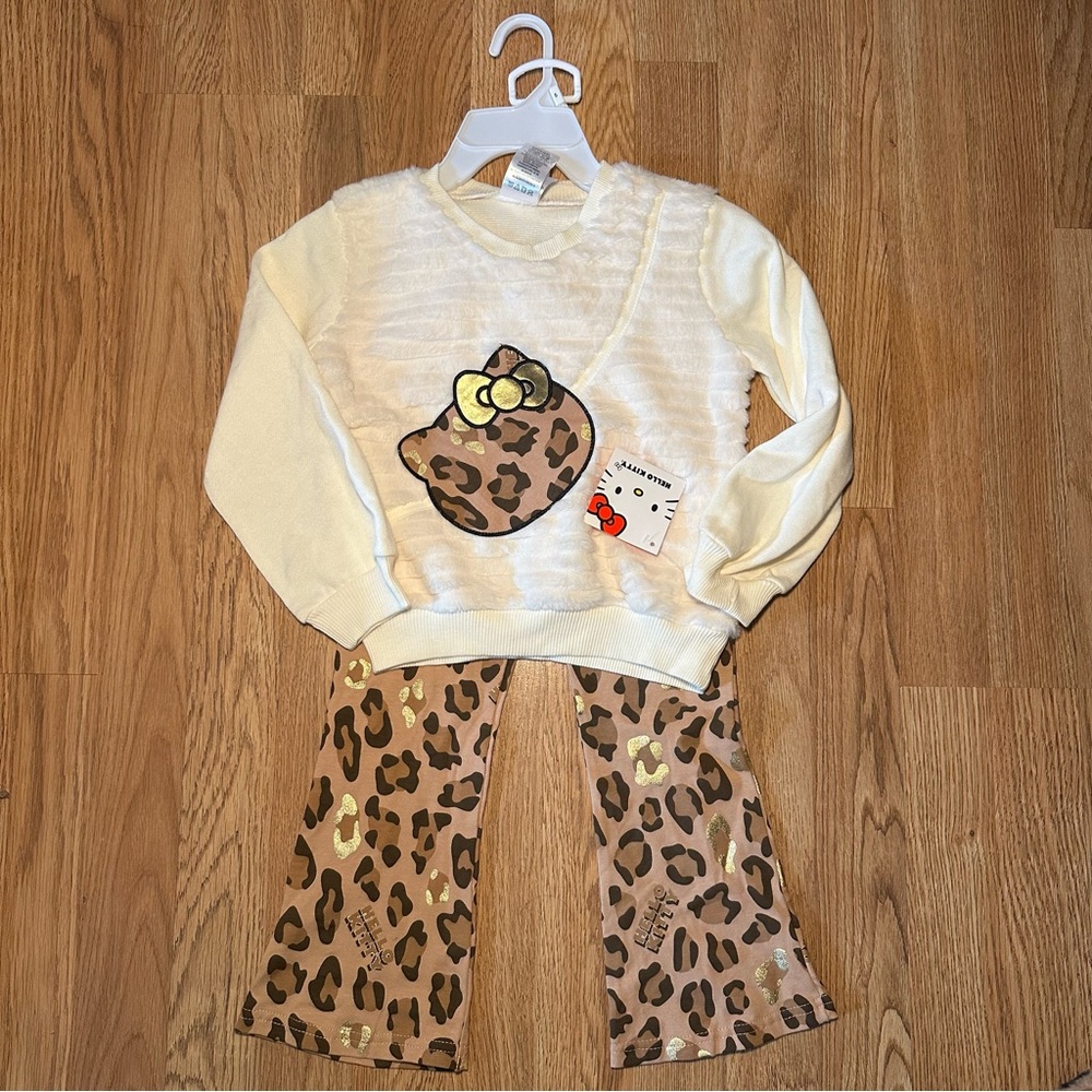 Hello Kitty Cream Top and Leopard Print Pants